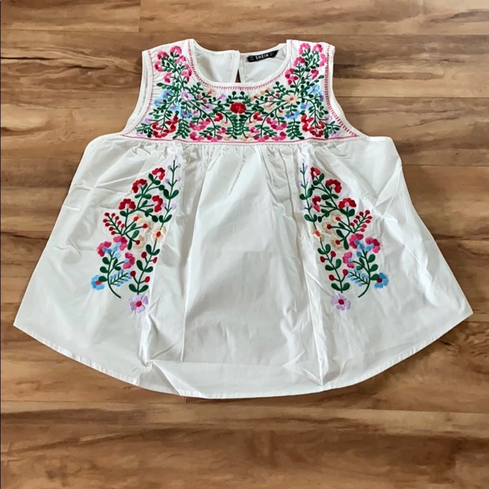 SHEIN 100% Cotton Embroidered Sleeves Top - Picture 2 of 14